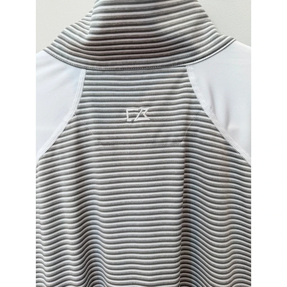 Cutter & Buck Mens XL Quarter Zip Pullover White Grey Striped Golf Active Top